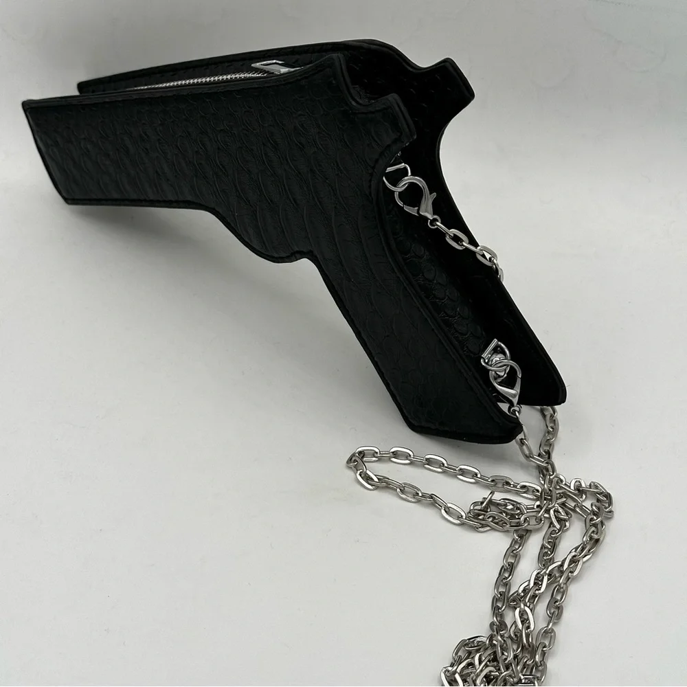 Black pistol shaped hip holster mini little purse handbag.